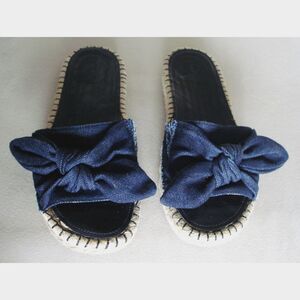ANN TAYLOR Women Slides Espadrille Sandals 5M Slip-on Blue Denim Bow